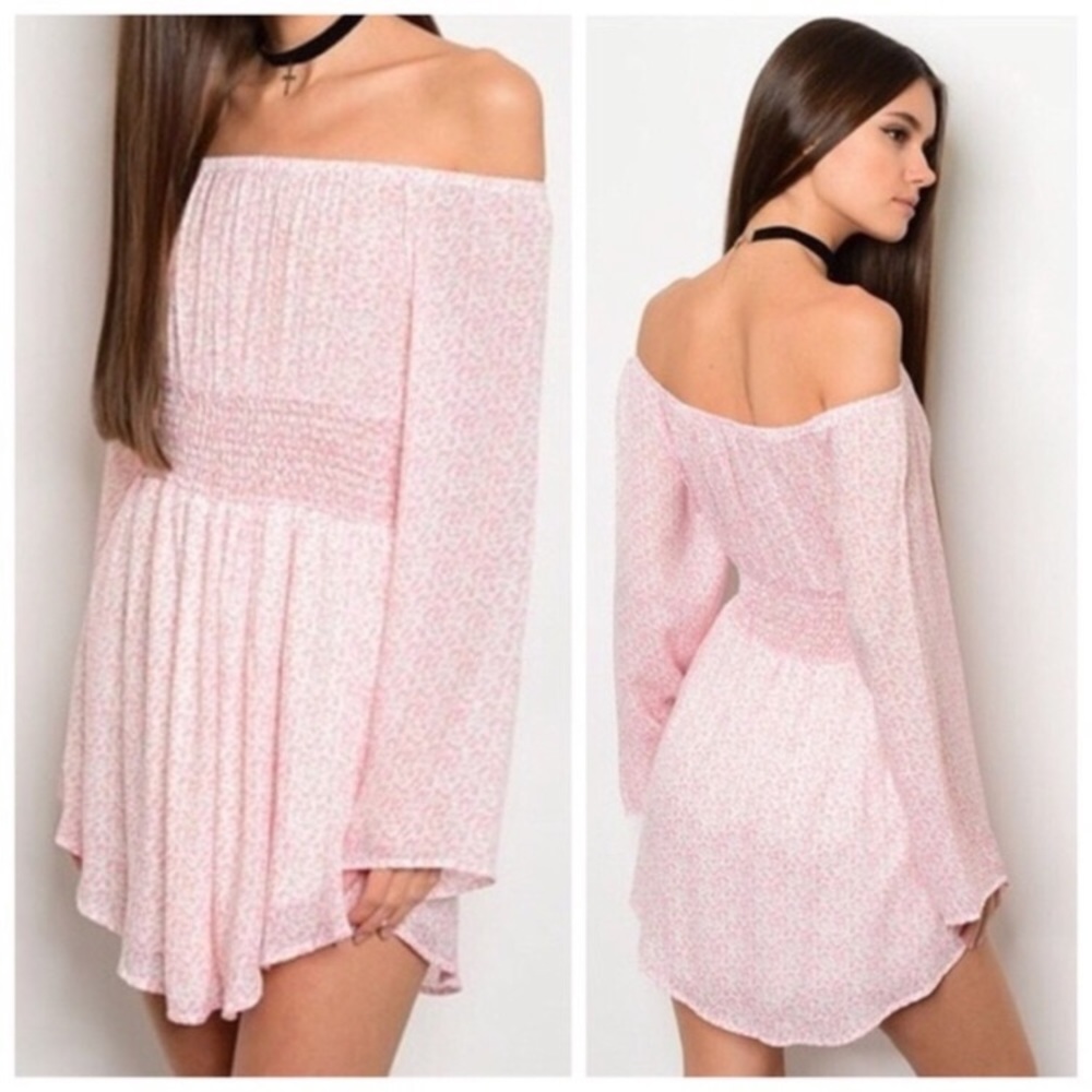 Blush off-shoulder floral dress